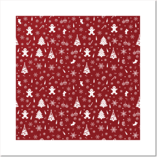 Cheerful Red Christmas Pattern Posters and Art